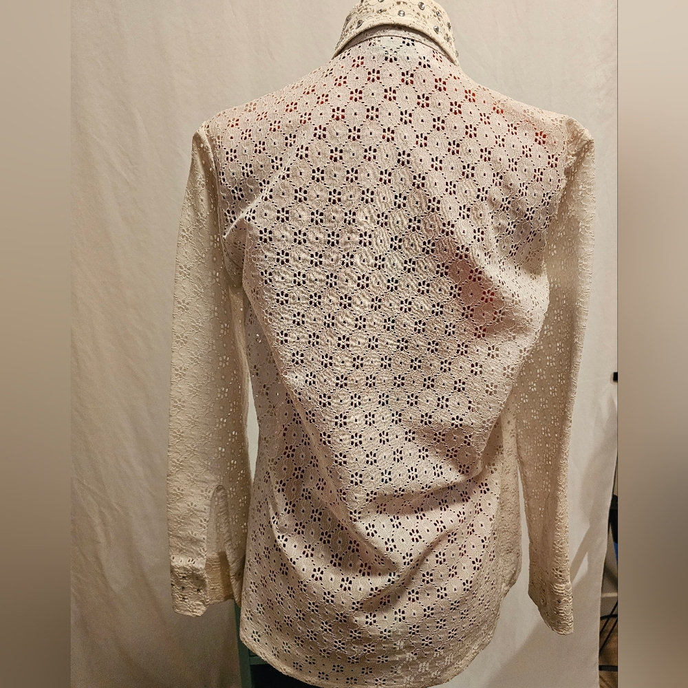 Size Small Vintage Oleg Cassini Eyelet Lace Blouse - Picture 2 of 6